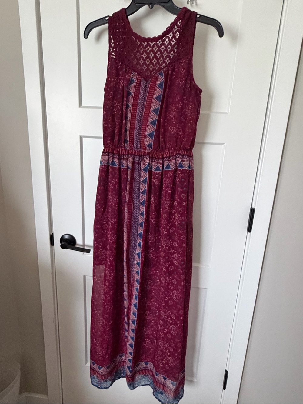 Xhilaration Burgundy Lace Yoke Boho Maxi Dress